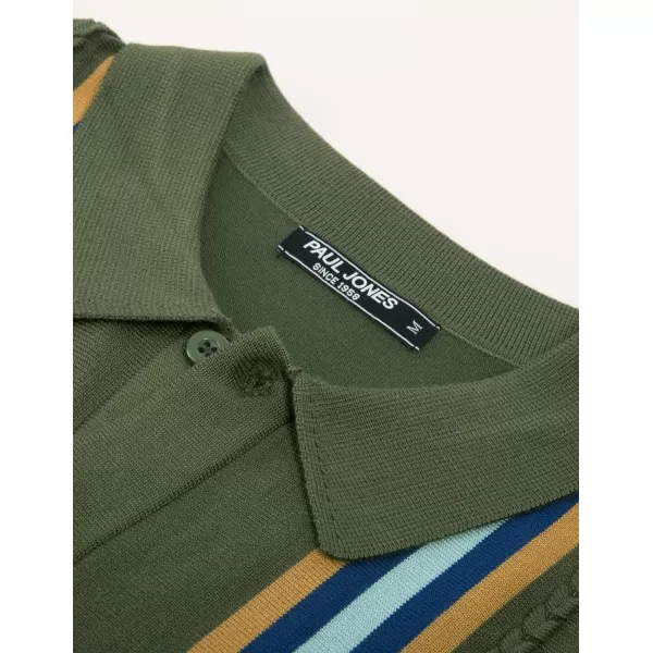 PJ PAUL JONES Mens Vintage Polo Shirt Striped Knit Long Sleeve Button Down Cardigan Sweater