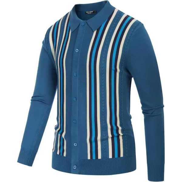 PJ PAUL JONES Mens Vintage Polo Shirt Striped Knit Long Sleeve Button Down Cardigan Sweater