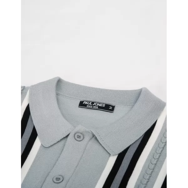 PJ PAUL JONES Mens Vintage Polo Shirt Striped Knit Long Sleeve Button Down Cardigan Sweater
