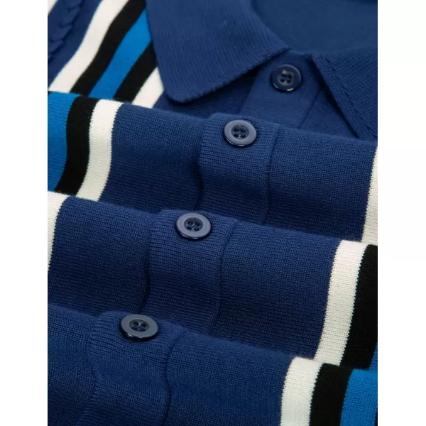 PJ PAUL JONES Mens Vintage Polo Shirt Striped Knit Long Sleeve Button Down Cardigan Sweater
