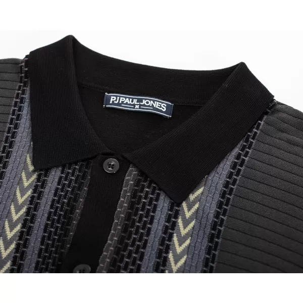 PJ PAUL JONES Mens Vintage Polo Shirts Contrast Stripe Retro Short Sleeve Knit Button Down Polo Shirt