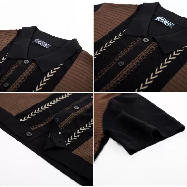 PJ PAUL JONES Mens Vintage Polo Shirts Contrast Stripe Retro Short Sleeve Knit Button Down Polo Shirt