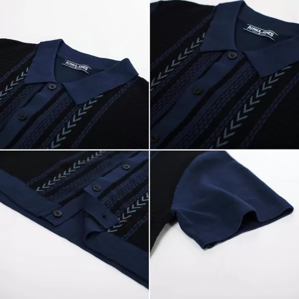 PJ PAUL JONES Mens Vintage Polo Shirts Contrast Stripe Retro Short Sleeve Knit Button Down Polo Shirt