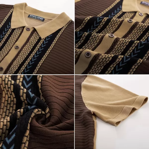PJ PAUL JONES Mens Vintage Polo Shirts Contrast Stripe Retro Short Sleeve Knit Button Down Polo Shirt