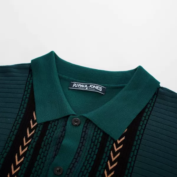PJ PAUL JONES Mens Vintage Polo Shirts Contrast Stripe Retro Short Sleeve Knit Button Down Polo Shirt