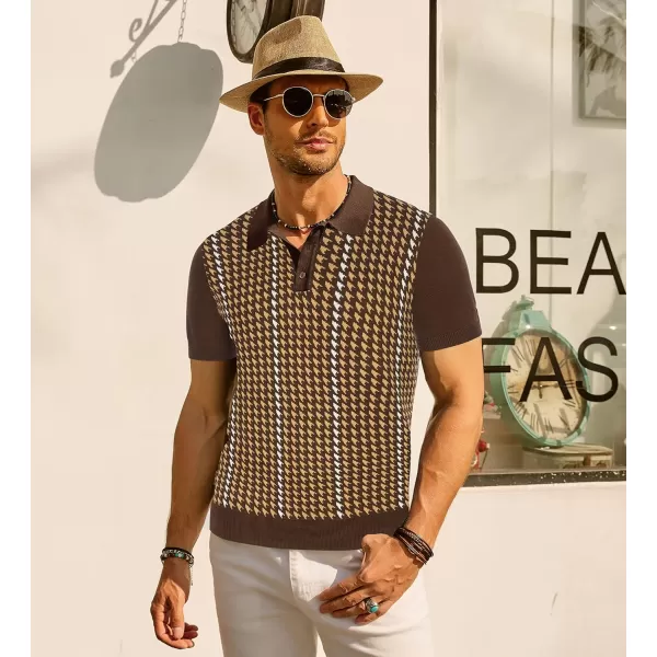 PJ PAUL JONES Men's Vintage Polo Shirts Lightweight Retro 70s Knit Houndstooth Golf Shirts