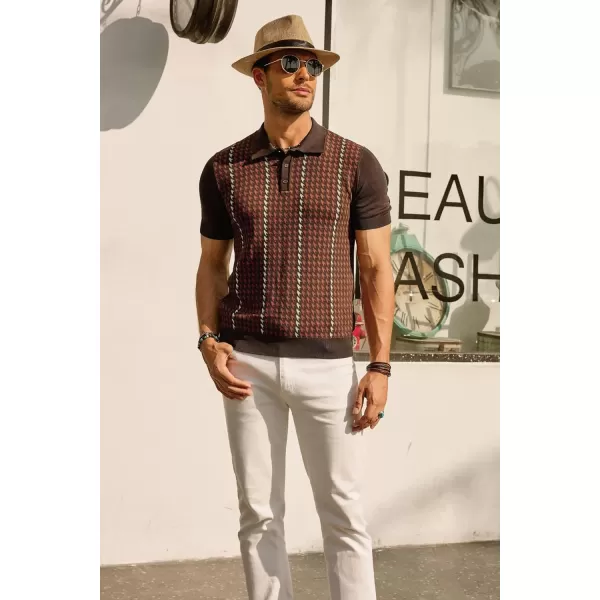 PJ PAUL JONES Men's Vintage Polo Shirts Lightweight Retro 70s Knit Houndstooth Golf Shirts