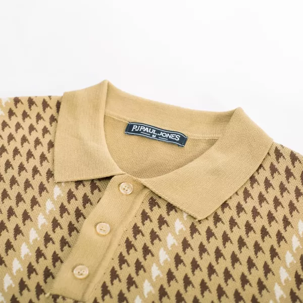 PJ PAUL JONES Men's Vintage Polo Shirts Lightweight Retro 70s Knit Houndstooth Golf Shirts