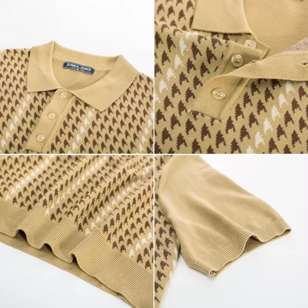 PJ PAUL JONES Men's Vintage Polo Shirts Lightweight Retro 70s Knit Houndstooth Golf Shirts