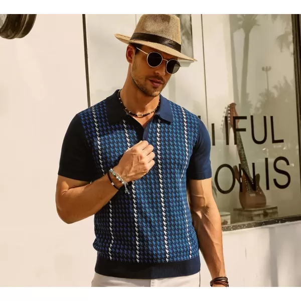 PJ PAUL JONES Men's Vintage Polo Shirts Lightweight Retro 70s Knit Houndstooth Golf Shirts