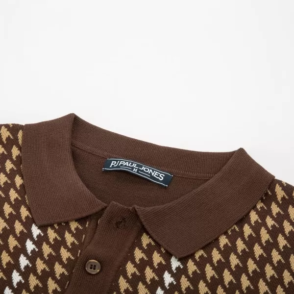 PJ PAUL JONES Men's Vintage Polo Shirts Lightweight Retro 70s Knit Houndstooth Golf Shirts