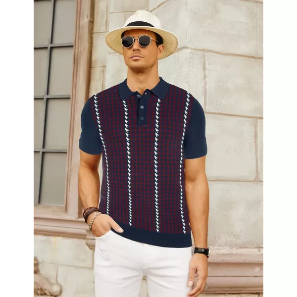 PJ PAUL JONES Men's Vintage Polo Shirts Lightweight Retro 70s Knit Houndstooth Golf Shirts