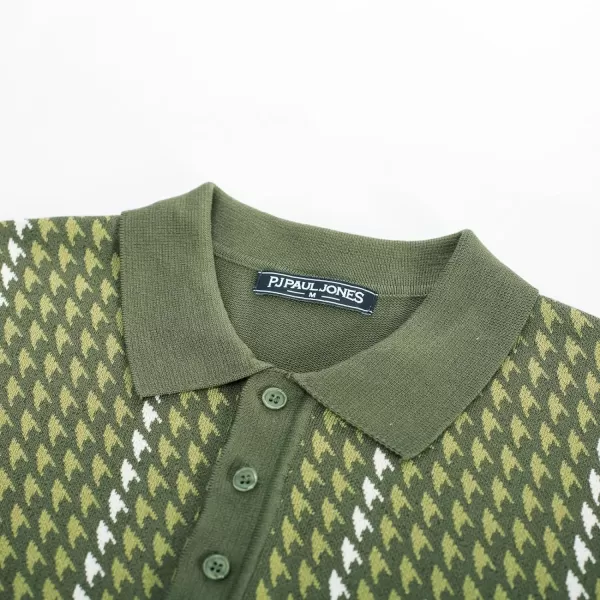 PJ PAUL JONES Men's Vintage Polo Shirts Lightweight Retro 70s Knit Houndstooth Golf Shirts