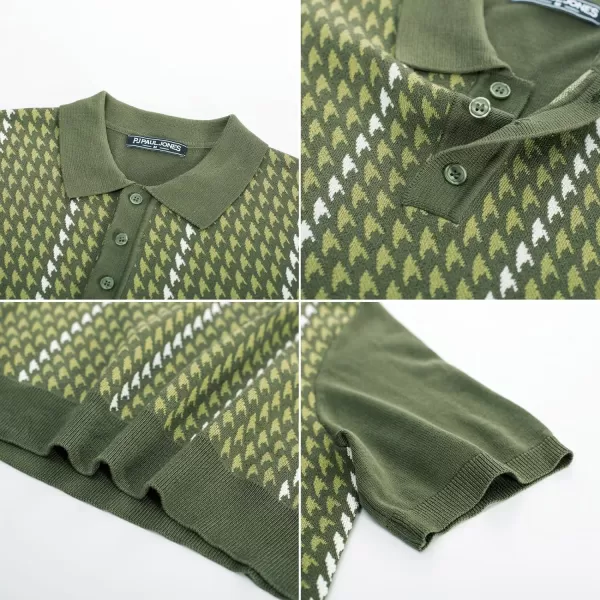 PJ PAUL JONES Men's Vintage Polo Shirts Lightweight Retro 70s Knit Houndstooth Golf Shirts
