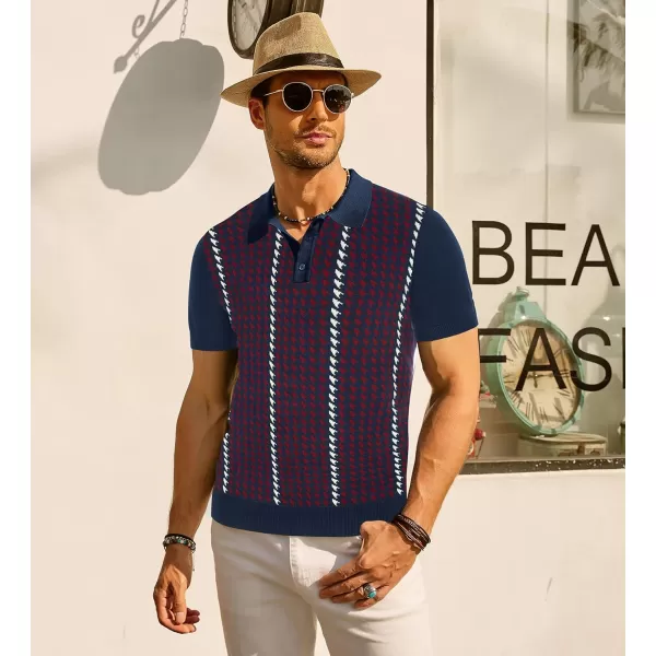 PJ PAUL JONES Men's Vintage Polo Shirts Lightweight Retro 70s Knit Houndstooth Golf Shirts