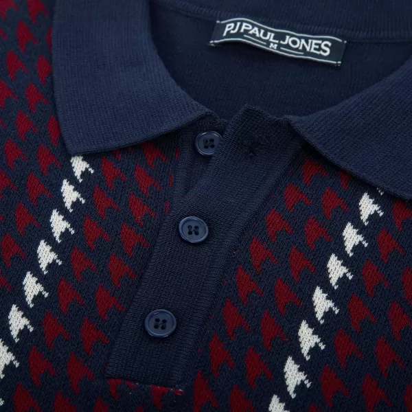 PJ PAUL JONES Men's Vintage Polo Shirts Lightweight Retro 70s Knit Houndstooth Golf Shirts