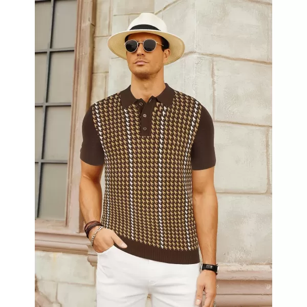 PJ PAUL JONES Men's Vintage Polo Shirts Lightweight Retro 70s Knit Houndstooth Golf Shirts