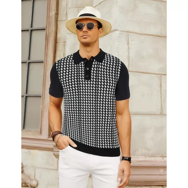 PJ PAUL JONES Men's Vintage Polo Shirts Lightweight Retro 70s Knit Houndstooth Golf Shirts