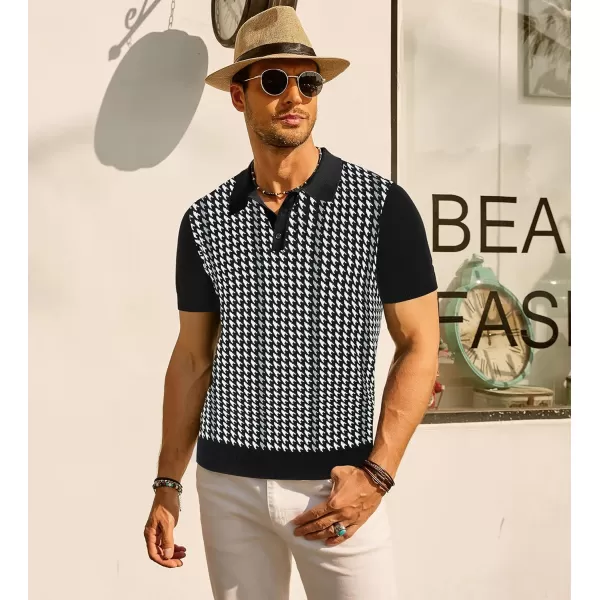 PJ PAUL JONES Men's Vintage Polo Shirts Lightweight Retro 70s Knit Houndstooth Golf Shirts