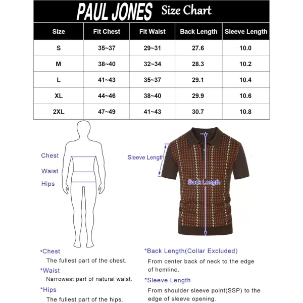 PJ PAUL JONES Men's Vintage Polo Shirts Lightweight Retro 70s Knit Houndstooth Golf Shirts