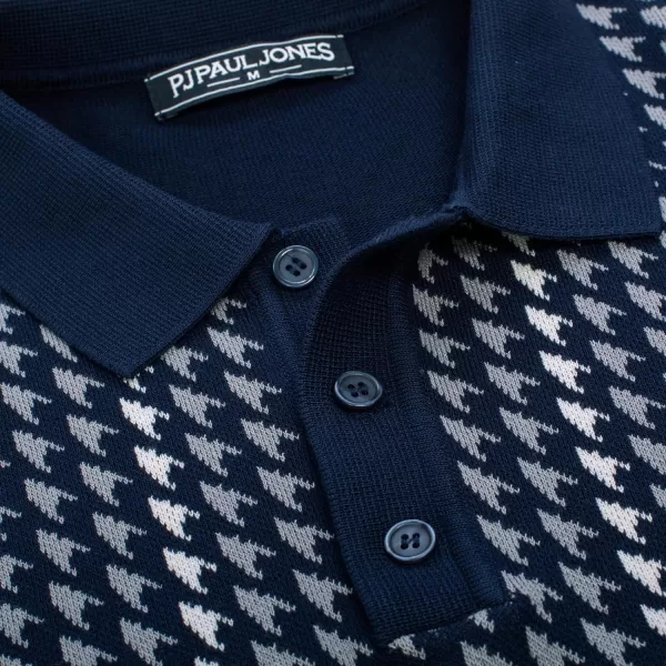 PJ PAUL JONES Men's Vintage Polo Shirts Lightweight Retro 70s Knit Houndstooth Golf Shirts