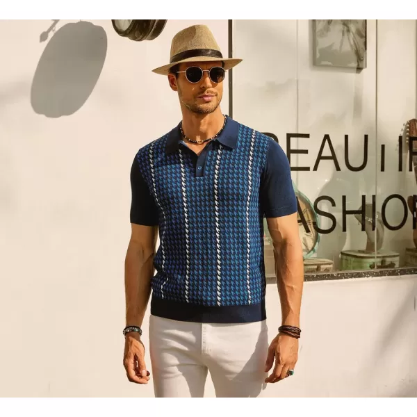 PJ PAUL JONES Men's Vintage Polo Shirts Lightweight Retro 70s Knit Houndstooth Golf Shirts
