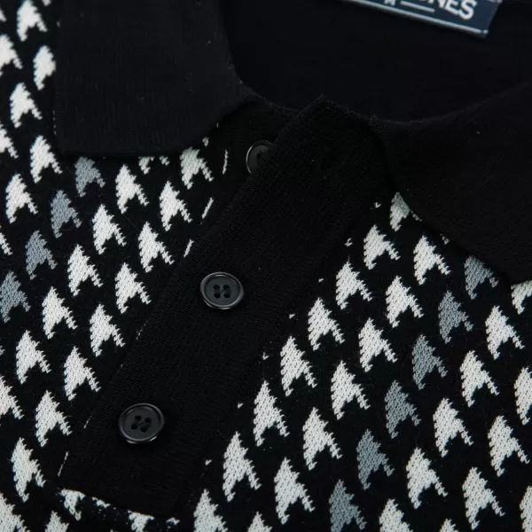 PJ PAUL JONES Men's Vintage Polo Shirts Lightweight Retro 70s Knit Houndstooth Golf Shirts