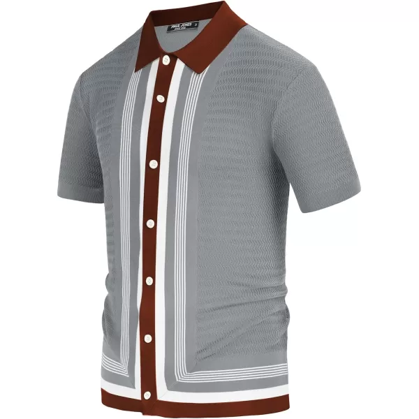 PJ PAUL JONES Men's Vintage Stripe Knit Polo Shirts Short Sleeve Stylish Button Down Cardigan Sweater