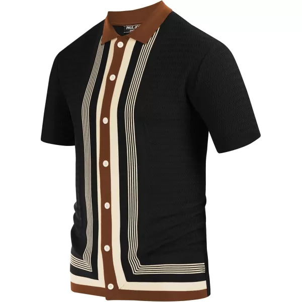 PJ PAUL JONES Men's Vintage Stripe Knit Polo Shirts Short Sleeve Stylish Button Down Cardigan Sweater