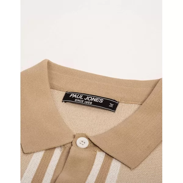 PJ PAUL JONES Men's Vintage Stripe Knit Polo Shirts Short Sleeve Stylish Button Down Cardigan Sweater