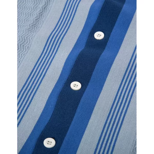PJ PAUL JONES Men's Vintage Stripe Knit Polo Shirts Short Sleeve Stylish Button Down Cardigan Sweater