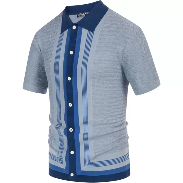 PJ PAUL JONES Men's Vintage Stripe Knit Polo Shirts Short Sleeve Stylish Button Down Cardigan Sweater