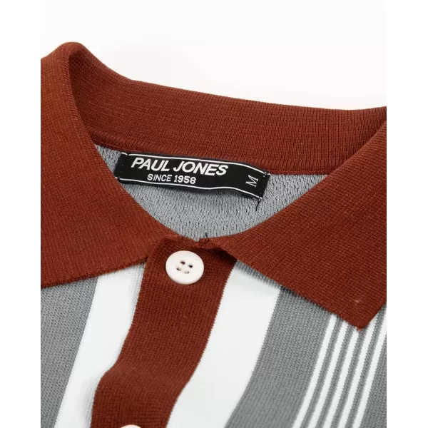 PJ PAUL JONES Men's Vintage Stripe Knit Polo Shirts Short Sleeve Stylish Button Down Cardigan Sweater
