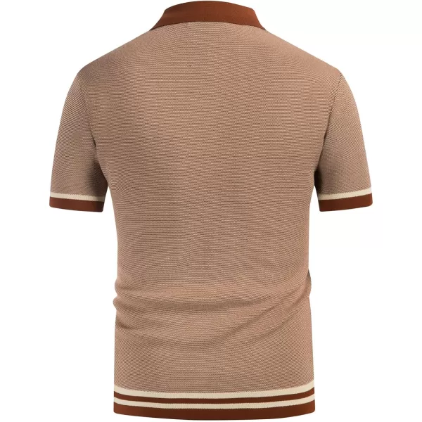 PJ PAUL JONES Men's Vintage Stripe Knit Polo Shirts Short Sleeve Stylish Button Down Cardigan Sweater