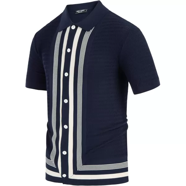 PJ PAUL JONES Men's Vintage Stripe Knit Polo Shirts Short Sleeve Stylish Button Down Cardigan Sweater