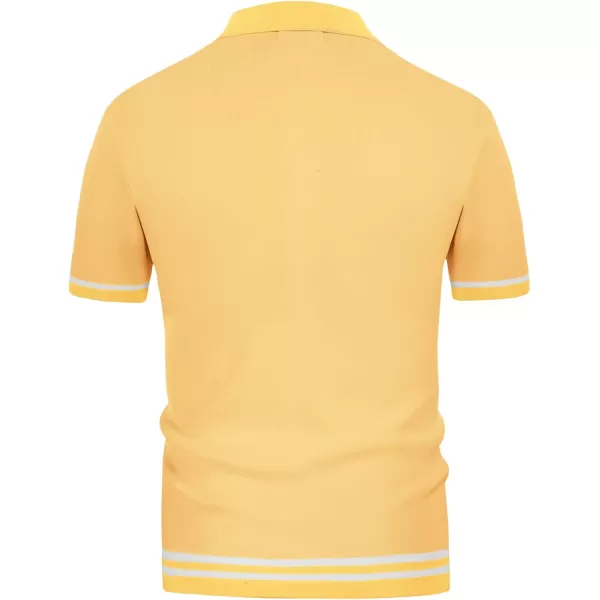 PJ PAUL JONES Men's Vintage Stripe Knit Polo Shirts Short Sleeve Stylish Button Down Cardigan Sweater