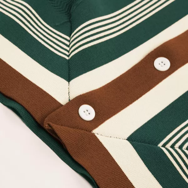 PJ PAUL JONES Men's Vintage Stripe Knit Polo Shirts Short Sleeve Stylish Button Down Cardigan Sweater