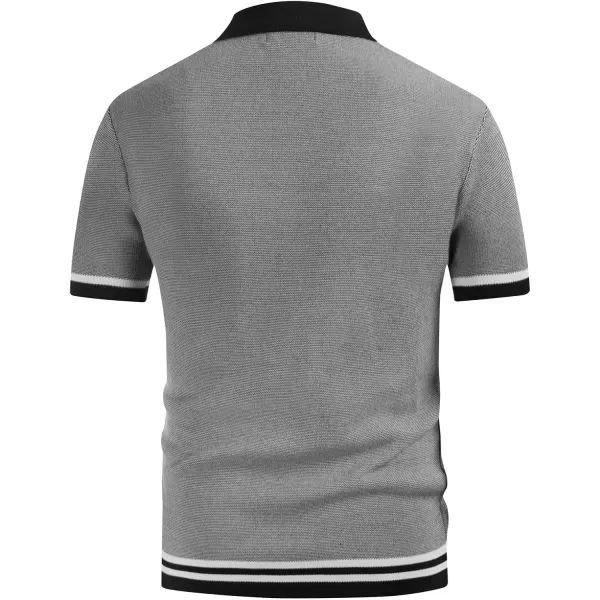 PJ PAUL JONES Men's Vintage Stripe Knit Polo Shirts Short Sleeve Stylish Button Down Cardigan Sweater