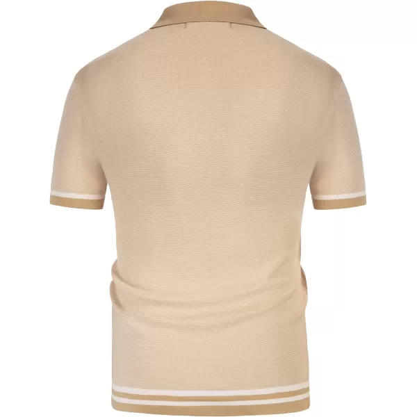 PJ PAUL JONES Men's Vintage Stripe Knit Polo Shirts Short Sleeve Stylish Button Down Cardigan Sweater