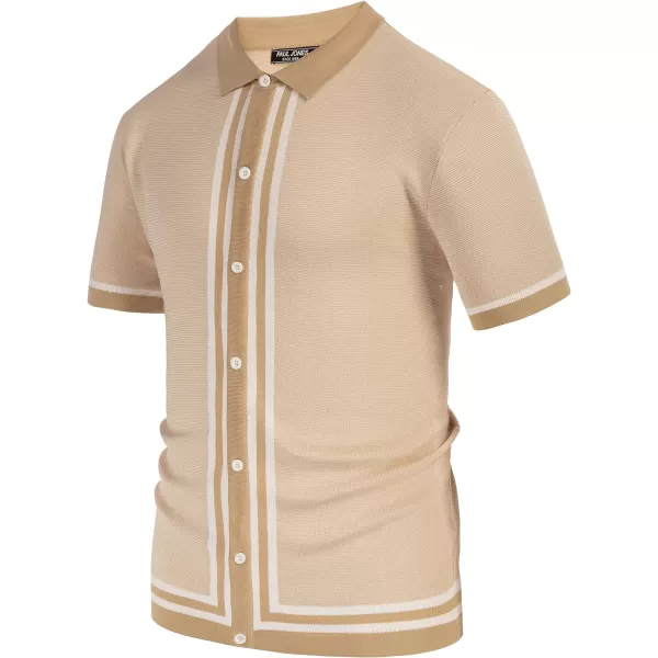 PJ PAUL JONES Men's Vintage Stripe Knit Polo Shirts Short Sleeve Stylish Button Down Cardigan Sweater
