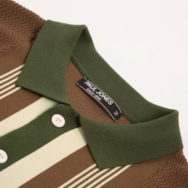 PJ PAUL JONES Men's Vintage Stripe Knit Polo Shirts Short Sleeve Stylish Button Down Cardigan Sweater