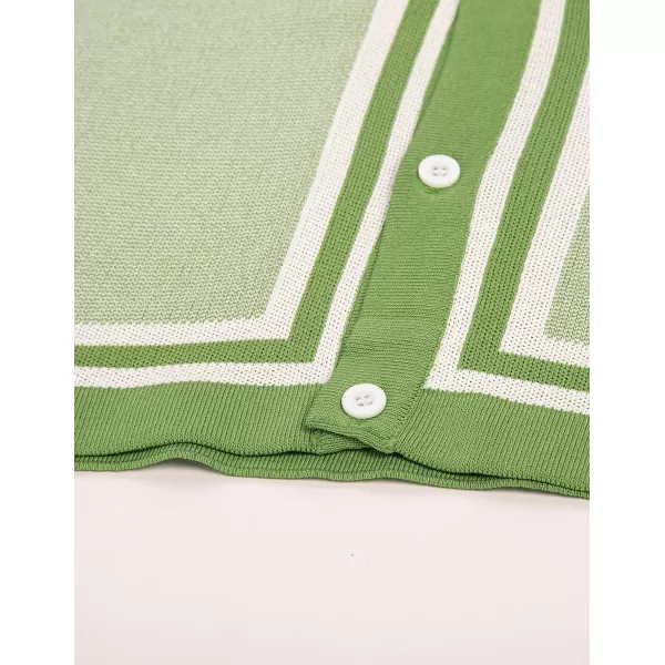 PJ PAUL JONES Men's Vintage Stripe Knit Polo Shirts Short Sleeve Stylish Button Down Cardigan Sweater