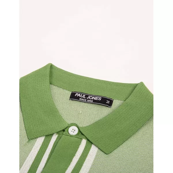 PJ PAUL JONES Men's Vintage Stripe Knit Polo Shirts Short Sleeve Stylish Button Down Cardigan Sweater