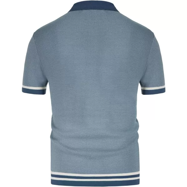 PJ PAUL JONES Men's Vintage Stripe Knit Polo Shirts Short Sleeve Stylish Button Down Cardigan Sweater