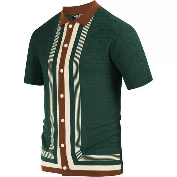 PJ PAUL JONES Men's Vintage Stripe Knit Polo Shirts Short Sleeve Stylish Button Down Cardigan Sweater