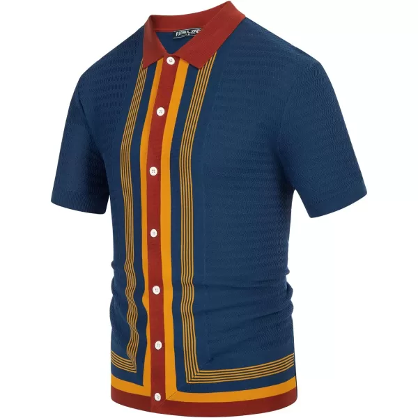 PJ PAUL JONES Men's Vintage Stripe Knit Polo Shirts Short Sleeve Stylish Button Down Cardigan Sweater