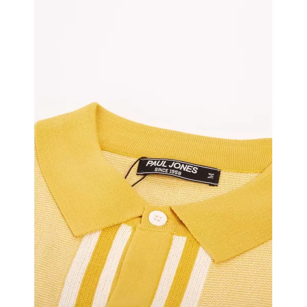 PJ PAUL JONES Men's Vintage Stripe Knit Polo Shirts Short Sleeve Stylish Button Down Cardigan Sweater