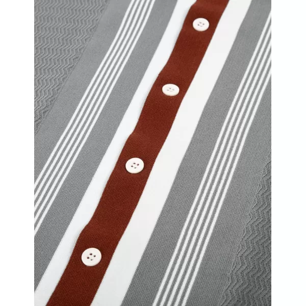 PJ PAUL JONES Men's Vintage Stripe Knit Polo Shirts Short Sleeve Stylish Button Down Cardigan Sweater