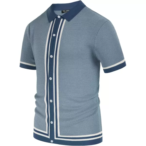PJ PAUL JONES Men's Vintage Stripe Knit Polo Shirts Short Sleeve Stylish Button Down Cardigan Sweater