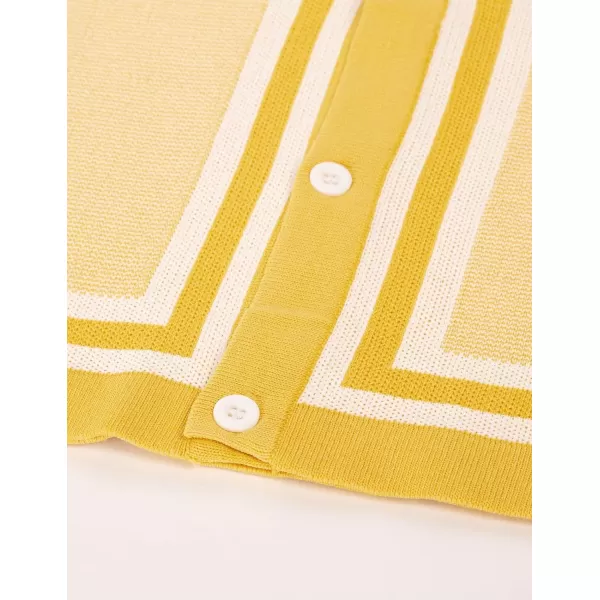 PJ PAUL JONES Men's Vintage Stripe Knit Polo Shirts Short Sleeve Stylish Button Down Cardigan Sweater